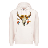 Pale Pink bull skull sunflowers and feathers Premium Hoodie - AdoDesignShop