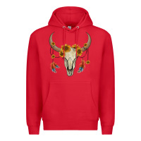 Red bull skull sunflowers and feathers Premium Hoodie - AdoDesignShop