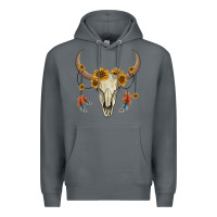 Rock bull skull sunflowers and feathers Premium Hoodie - AdoDesignShop