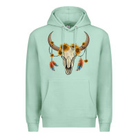 Seafoam bull skull sunflowers and feathers Premium Hoodie - AdoDesignShop