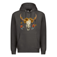 Bull Skull Sunflowers And Feathers Premium Hoodie | Teevron