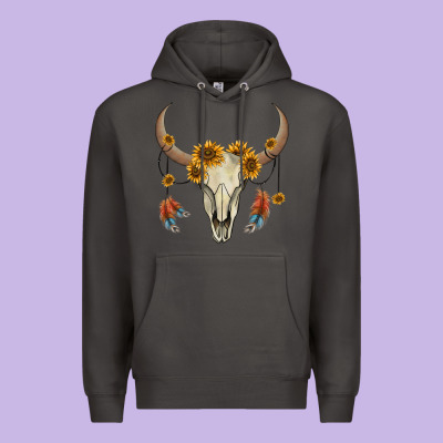 Bull Skull Sunflowers And Feathers Premium Hoodie Designed By Adodesignshop