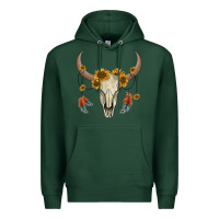 Sports Green bull skull sunflowers and feathers Premium Hoodie - AdoDesignShop