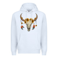 White bull skull sunflowers and feathers Premium Hoodie - AdoDesignShop