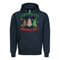 Navy farm fresh christmas trees Zipper Hoodie - MaliasSmallBusiness