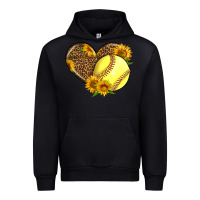Black Softball Heart With Sunflowers Urban Hoodie - LillyAllenDesigns
