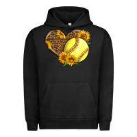 Pigment Black Softball Heart With Sunflowers Urban Hoodie - LillyAllenDesigns