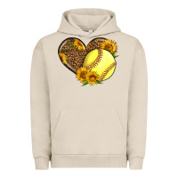 Pigment French Oak Softball Heart With Sunflowers Urban Hoodie - LillyAllenDesigns