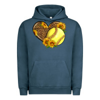 Pigment Midnight Navy Softball Heart With Sunflowers Urban Hoodie - LillyAllenDesigns