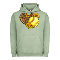 Pigment Oil Green Softball Heart With Sunflowers Urban Hoodie - LillyAllenDesigns
