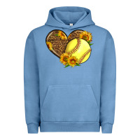 Pigment Pebble Blue Softball Heart With Sunflowers Urban Hoodie - LillyAllenDesigns