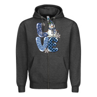 Charcoal Heather love snowman Zipper Hoodie - MaliasSmallBusiness
