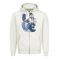 Oatmeal Heather love snowman Zipper Hoodie - MaliasSmallBusiness