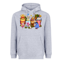 Heather Grey cartoon characters coffee cups Heavyweight Hoodie - Zillion Design Studio