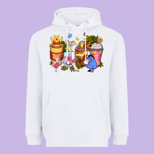 Cartoon Characters Coffee Cups Heavyweight Hoodie Designed By Zillion Design Studio