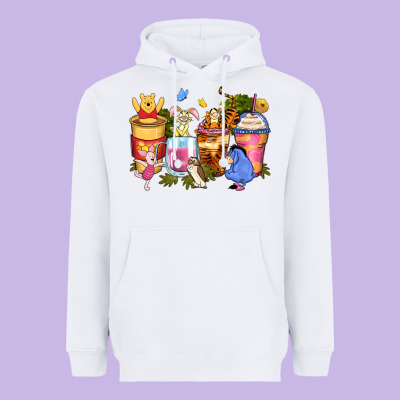 Cartoon Characters Coffee Cups Heavyweight Hoodie Designed By Zillion Design Studio