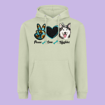 Peace Love Huskies Heavyweight Hoodie Designed By Ranaportraitstore