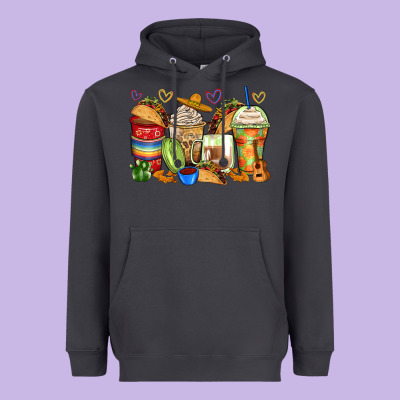 Tacos Coffee Cups Heavyweight Hoodie Designed By Zillion Design Studio