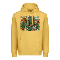 Antique Gold serape sunflowers cactus Premium Hoodie - AdoDesignShop