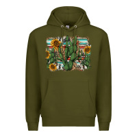 Army Green serape sunflowers cactus Premium Hoodie - AdoDesignShop