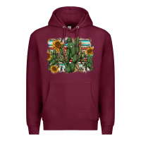 Burgundy serape sunflowers cactus Premium Hoodie - AdoDesignShop