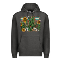 Charcoal Heather serape sunflowers cactus Premium Hoodie - AdoDesignShop