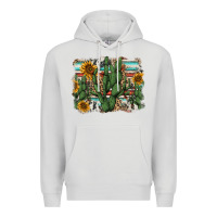 Dove Grey serape sunflowers cactus Premium Hoodie - AdoDesignShop
