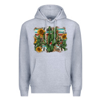 Heather Grey serape sunflowers cactus Premium Hoodie - AdoDesignShop