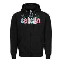 Black tis the season snowman and christmas cake Zipper Hoodie - MaliasSmallBusiness