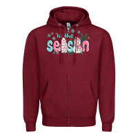 Burgundy tis the season snowman and christmas cake Zipper Hoodie - MaliasSmallBusiness