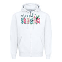 White tis the season snowman and christmas cake Zipper Hoodie - MaliasSmallBusiness