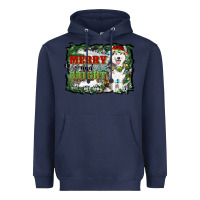 Navy merry and bright husky farm  background Heavyweight Hoodie - RanaPortraitStore