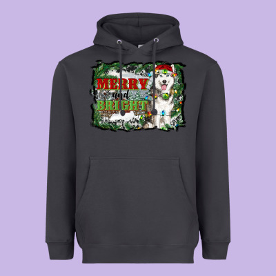 Merry And Bright Husky Farm  Background Heavyweight Hoodie Designed By Ranaportraitstore