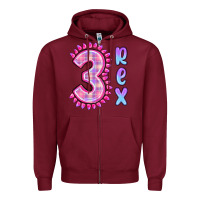 Burgundy 3 rex pink dinosaur Zipper Hoodie - MaliasSmallBusiness