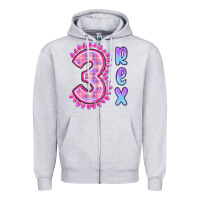 Heather Grey 3 rex pink dinosaur Zipper Hoodie - MaliasSmallBusiness