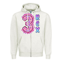Oatmeal Heather 3 rex pink dinosaur Zipper Hoodie - MaliasSmallBusiness