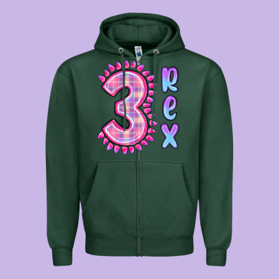 Zipper Hoodie 3 rex pink dinosaur
