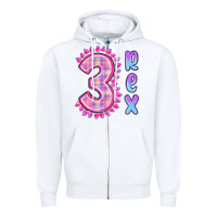 White 3 rex pink dinosaur Zipper Hoodie - MaliasSmallBusiness