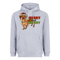Heather Grey merry and bright dachshund Heavyweight Hoodie - RanaPortraitStore