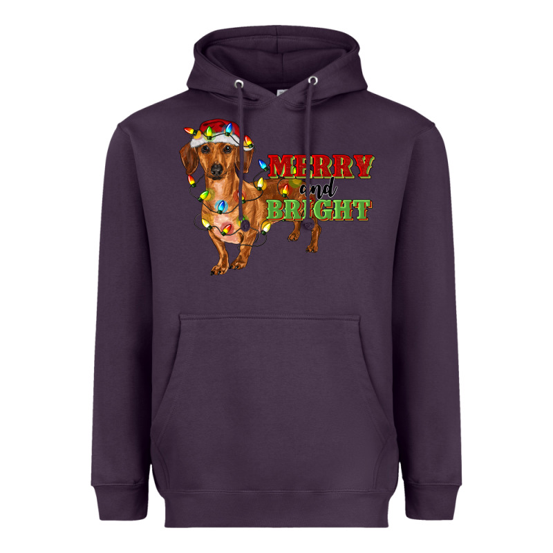 Merry And Bright Dachshund Heavyweight Hoodie by RanaPortraitStore | Teevron