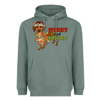 Sage merry and bright dachshund Heavyweight Hoodie - RanaPortraitStore