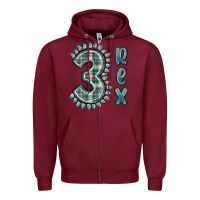 Burgundy 3 rex green dinosaur Zipper Hoodie - MaliasSmallBusiness
