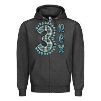 Charcoal Heather 3 rex green dinosaur Zipper Hoodie - MaliasSmallBusiness