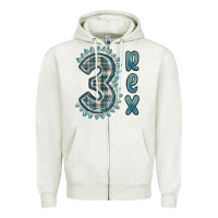 Oatmeal Heather 3 rex green dinosaur Zipper Hoodie - MaliasSmallBusiness