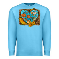 Ocean Blue fall pattern heart with leopard background Premium Sweatshirt - HRA Design Shop