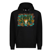 Black leopard bull skull cactus sunflowers Premium Hoodie - AdoDesignShop