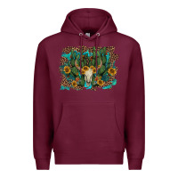 Burgundy leopard bull skull cactus sunflowers Premium Hoodie - AdoDesignShop