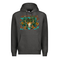 Charcoal Heather leopard bull skull cactus sunflowers Premium Hoodie - AdoDesignShop