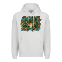 Dove Grey leopard bull skull cactus sunflowers Premium Hoodie - AdoDesignShop