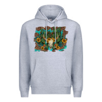 Heather Grey leopard bull skull cactus sunflowers Premium Hoodie - AdoDesignShop